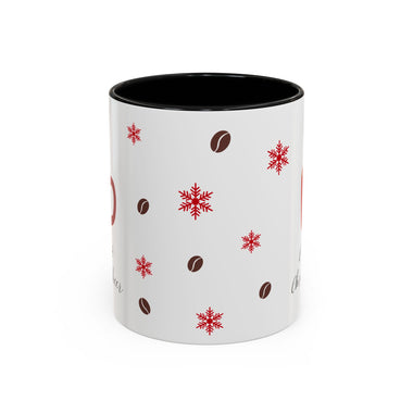 Red Holiday Coffee Mug – “Caffeine & Christmas Cheer” | Festive Coffee Bean & Snowflake Design | Cozy Winter Drinkware | Christmas Gift for Coffee Lovers