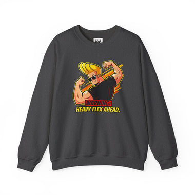 Warning Heavy Flex Ahead Johnny Bravo Sweatshirt – Funny Retro Cartoon Winter Crewneck Unisex