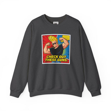 Check Out These Guns Johnny Bravo Sweatshirt – Comic Style Retro Cartoon Winter Crewneck