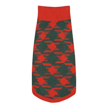 Red & Green Plaid Dog Sweater | Classic Holiday Checkered Pet Pullover Back-Print