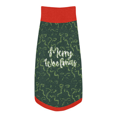 Merry Woofmas Dog Sweater | Green Ribbon Pattern Christmas Pet Knitwear Back-Print