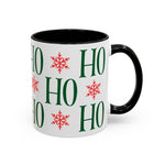 HO HO HO Christmas Mug – Green Holiday Typography Mug with Snowflakes | Cute Festive Coffee Cup for Winter & Gift Giving