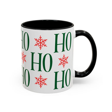 HO HO HO Christmas Mug – Green Holiday Typography Mug with Snowflakes | Cute Festive Coffee Cup for Winter & Gift Giving