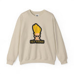 Hey Mama Johnny Bravo Sweatshirt – Face Sticker Style Retro Cartoon Winter Crewneck