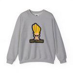 Hey Mama Johnny Bravo Sweatshirt – Face Sticker Style Retro Cartoon Winter Crewneck