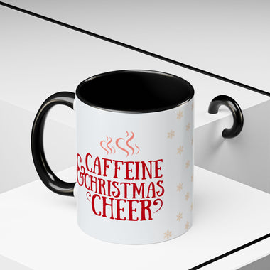 Caffeine and Christmas Cheer Mug | Coffee Lover Holiday Mug | Festive Snowflake & Coffee Bean Cup | Cozy Christmas Drinkware | Gift for Coffee Enthusiasts