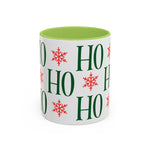 HO HO HO Christmas Mug – Green Holiday Typography Mug with Snowflakes | Cute Festive Coffee Cup for Winter & Gift Giving
