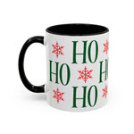 HO HO HO Christmas Mug – Green Holiday Typography Mug with Snowflakes | Cute Festive Coffee Cup for Winter & Gift Giving