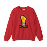 Hey Mama Johnny Bravo Sweatshirt – Face Sticker Style Retro Cartoon Winter Crewneck