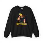 Look But Try Not To Stare Johnny Bravo Sweatshirt – Bold Retro Cartoon Winter Crewneck