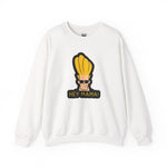 Hey Mama Johnny Bravo Sweatshirt – Face Sticker Style Retro Cartoon Winter Crewneck