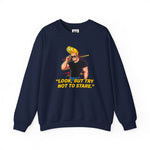 Look But Try Not To Stare Johnny Bravo Sweatshirt – Bold Retro Cartoon Winter Crewneck