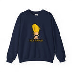 Hey Mama Johnny Bravo Sweatshirt – Face Sticker Style Retro Cartoon Winter Crewneck