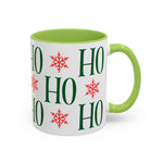 HO HO HO Christmas Mug – Green Holiday Typography Mug with Snowflakes | Cute Festive Coffee Cup for Winter & Gift Giving