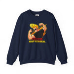 Warning Heavy Flex Ahead Johnny Bravo Sweatshirt – Funny Retro Cartoon Winter Crewneck Unisex