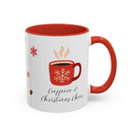 Red Holiday Coffee Mug – “Caffeine & Christmas Cheer” | Festive Coffee Bean & Snowflake Design | Cozy Winter Drinkware | Christmas Gift for Coffee Lovers