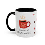 Red Holiday Coffee Mug – “Caffeine & Christmas Cheer” | Festive Coffee Bean & Snowflake Design | Cozy Winter Drinkware | Christmas Gift for Coffee Lovers