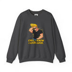 Chill I Know I Look Good Johnny Bravo Graphic Sweatshirt – Funny Retro 90s Cartoon Winter Crewneck
