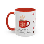 Red Holiday Coffee Mug – “Caffeine & Christmas Cheer” | Festive Coffee Bean & Snowflake Design | Cozy Winter Drinkware | Christmas Gift for Coffee Lovers