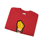 Hey Mama Johnny Bravo Sweatshirt – Face Sticker Style Retro Cartoon Winter Crewneck