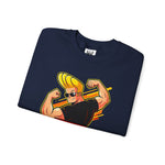 Warning Heavy Flex Ahead Johnny Bravo Sweatshirt – Funny Retro Cartoon Winter Crewneck Unisex