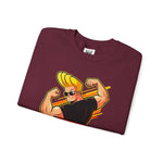 Warning Heavy Flex Ahead Johnny Bravo Sweatshirt – Funny Retro Cartoon Winter Crewneck Unisex