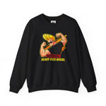 Warning Heavy Flex Ahead Johnny Bravo Sweatshirt – Funny Retro Cartoon Winter Crewneck Unisex
