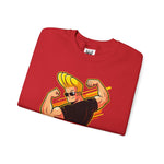 Warning Heavy Flex Ahead Johnny Bravo Sweatshirt – Funny Retro Cartoon Winter Crewneck Unisex