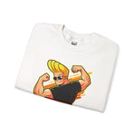Warning Heavy Flex Ahead Johnny Bravo Sweatshirt – Funny Retro Cartoon Winter Crewneck Unisex