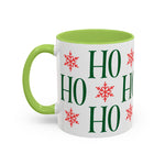 HO HO HO Christmas Mug – Green Holiday Typography Mug with Snowflakes | Cute Festive Coffee Cup for Winter & Gift Giving