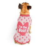 "I'm The Boss" Knitted Pet Sweater | Pink Heart Dog Sweater Back- Print
