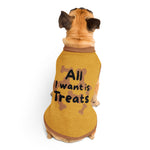 "All I Want Is Treats" Knitted Dog Sweater | Brown & Mustard Pet Pullover Back-Print