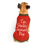 "I'm Santa’s Favourite Pup" Christmas Dog Sweater | Red Holiday Pet Pullover with Green Borders
