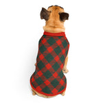 Red & Green Plaid Dog Sweater | Classic Holiday Checkered Pet Pullover Back-Print