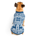 Blue & White Winter Pattern Dog Sweater | Nordic Snowflake Pet Knitwear Back-print