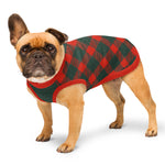 Red & Green Plaid Dog Sweater | Classic Holiday Checkered Pet Pullover Back-Print