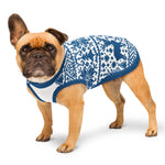 Blue & White Winter Pattern Dog Sweater | Nordic Snowflake Pet Knitwear Back-print
