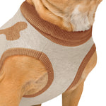 "Can’t Live Without Treats" Knitted Dog Sweater | Beige & Brown Pet Pullover Back-Print