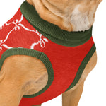 Christmas Ribbon Knitted Dog Sweater | Red Holiday Pet Pullover with Green Borders Back Print