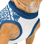 Blue & White Winter Pattern Dog Sweater | Nordic Snowflake Pet Knitwear Back-print