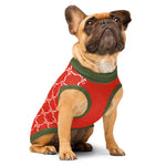 Christmas Ribbon Knitted Dog Sweater | Red Holiday Pet Pullover with Green Borders Back Print